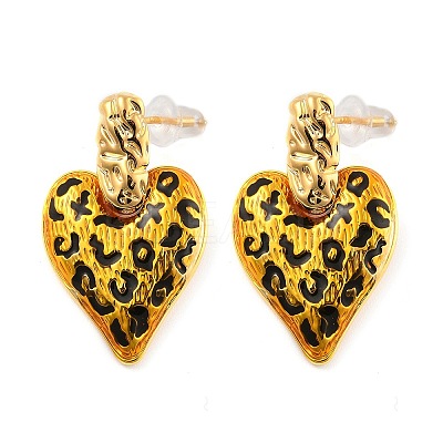 Leopard Print Brass Enamel Stud Earrings for Women EJEW-U055-12E-G-1