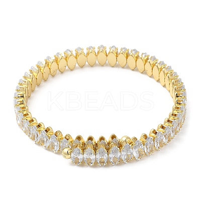 Rack Plating Brass Cubic Zirconia Oval Bangle for Women BJEW-M298-04G-1