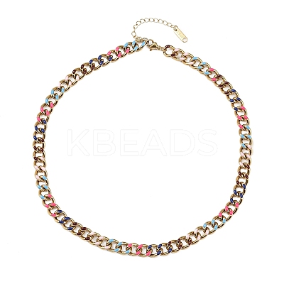 8MM 201 Stainless Steel Enamel Cuban Link Chain Necklaces LS-NJEW-H085-02G-1