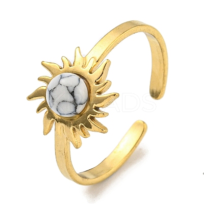 Ion Plating(IP) 304 Stainless Steel Synthetic Turquoise Cuff Rings G-Z056-01G-05-1