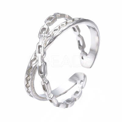 Non-Tarnish 304 Stainless Steel Criss Cross Open Cuff Ring RJEW-T023-11P-1