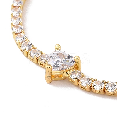 Clear Cubic Zirconia Heart Pendant Necklace with Tennis Chains NJEW-E042-02G-1