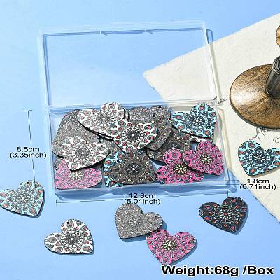 30Pcs 5 Colors Printed Natural Basswood Pendants WOOD-CJ0001-85-1