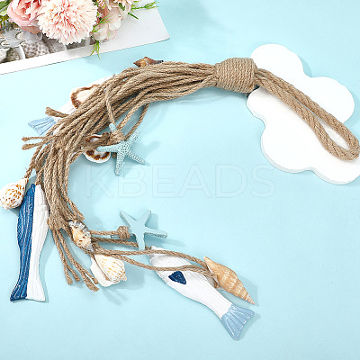 Fish & Starfish & Shell Shape MDF Pendant Decorations HJEW-WH20003-28-1