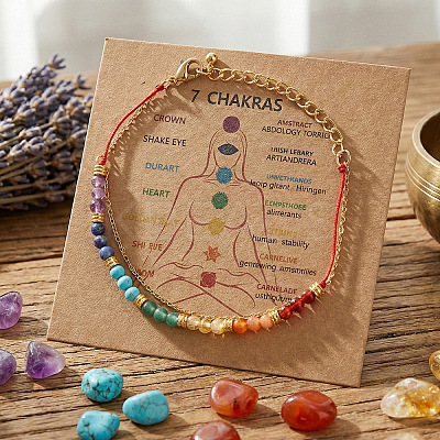 7 Chakras Synthetic Turquoise & Natural Lapis Lazuli & Carnelian Round Beads Double Layers Bracelets CC9331-2-1