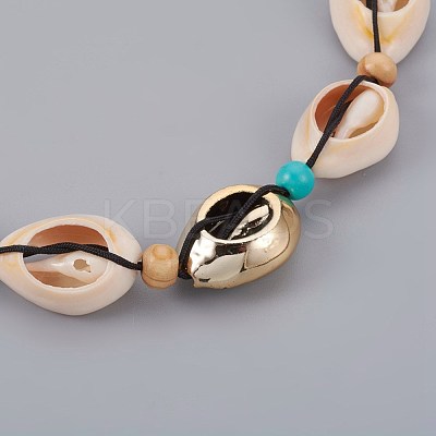 Adjustable Cowrie Shell and Synthetic Turquoise Beaded Necklaces NJEW-JN02300-02-1