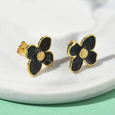 Flower Brass Enamel Stud Earrings EJEW-P341-03G-1