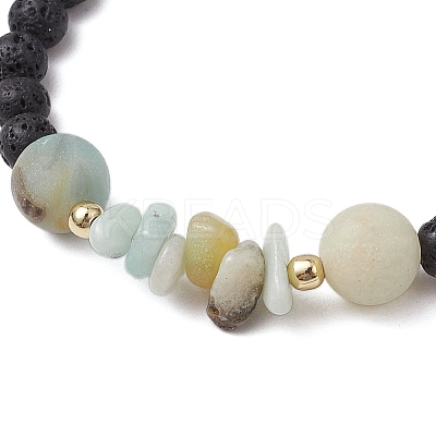 Natural Flower Amazonite with Natural Lava Rock Beaded Stretch Bracelets for Women BJEW-JB11130-02-1