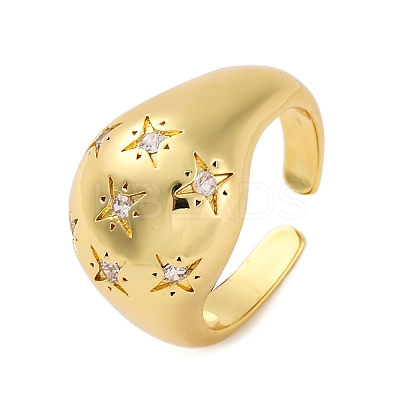 Rack Plating Brass Micro Pave Clear Cubic Zirconia Cuff Finger Rings for Women RJEW-M028-22G-02-1