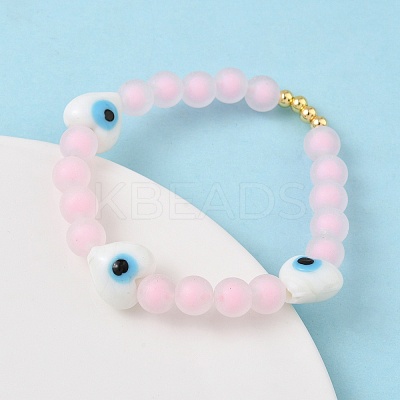 Brass & Plastic & Lampwork Beaded Stretch Bracelets for Women BJEW-F515-03G-01-1