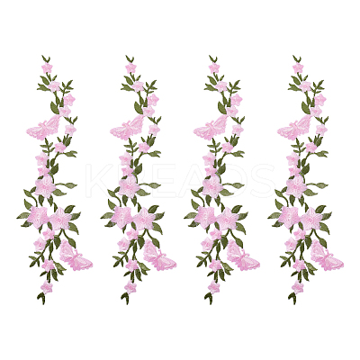 4Pcs Polyester Rayon Flower Embroider Thread Iron on/Sew On Patches PATC-HY0001-88A-1