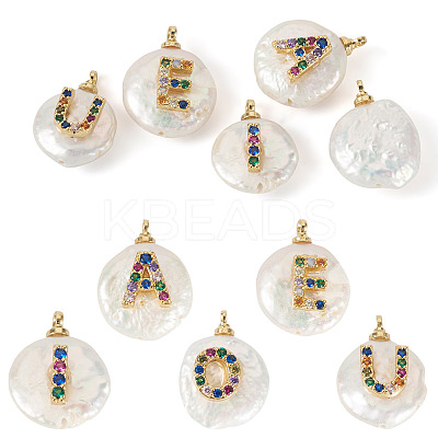 5Pcs 5 Styles Natural Cultured Freshwater Pearl Nuggets with Letter Pendants PEAR-TA0001-27-1