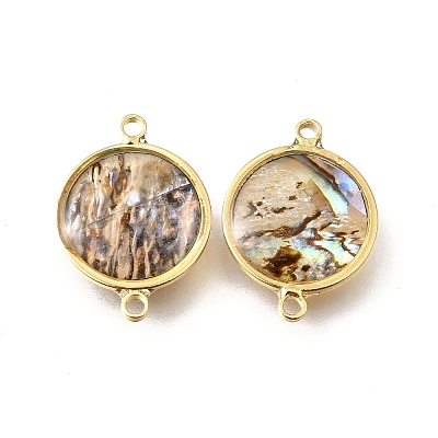 Brass Pave Natural Paua Shell Connector Charms KK-E794-01G-02-1