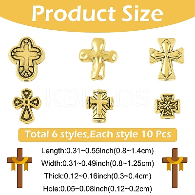 60Pcs 6 Styles Tibetan Style Zinc Alloy Beads FIND-YW0012-02-1