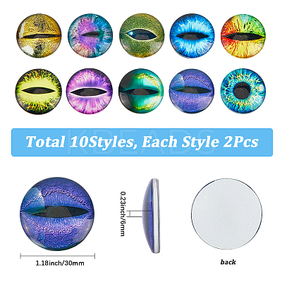 20Pcs 10 Styles Luminous Self Adhesive Glass Eyes Cabochons GGLA-SP0001-06-1