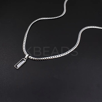 Rectangle 304 Stainless Steel Cubic Zirconia Snake Chain Pendant Necklaces FS-WGB1AC9-02-1