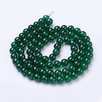 1Strand Dark Green Transparent Crackle Glass Round Beads Strands X-CCG-Q001-10mm-17-1