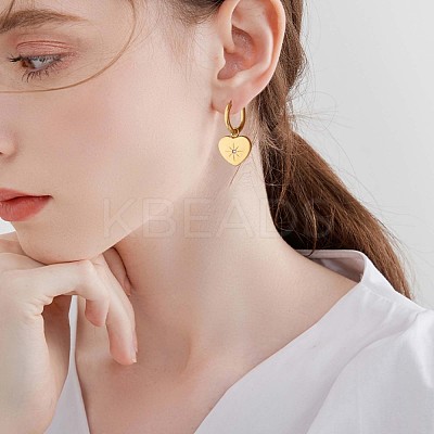 Stainless Steel Heart with Sun Dangle Hoop Earrings for Women JE921A-1