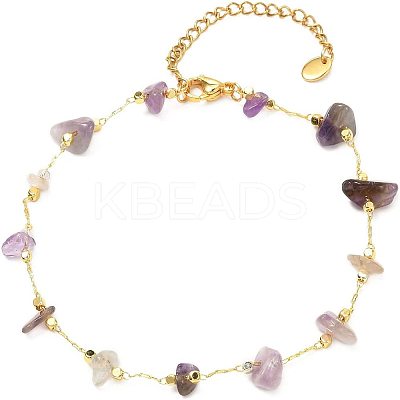 10Pcs Natural Mixed Gemstone Chip Beaded Anklets Set AJEW-PH0004-76-1