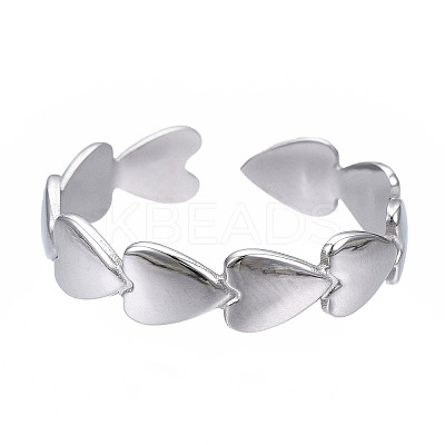 Non-Tarnish 304 Stainless Steel Heart Wrap Open Cuff Ring LS-RJEW-T023-69P-1