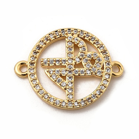 Brass Micro Pave Clear Cubic Zirconia Ring with Fe Faith Connector Charms KK-I360-044G-1