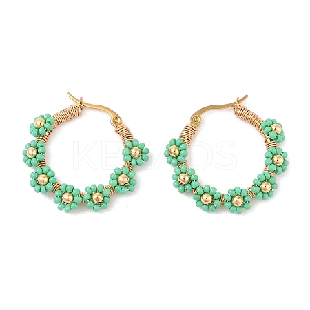 PVD Vacuum Plating 304 Stainless Steel Flower Hoop Earrings EJEW-U017-01G-02-1