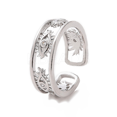 Clear Cubic Zirconia Eye Open Cuff Rings RJEW-P083-02P-1