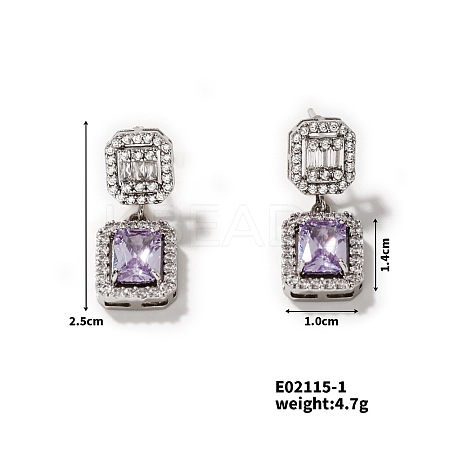 Elegant Square Copper Inlaid Zircon Women's Stud Earrings Fashionable Accessories NP2804-1-1