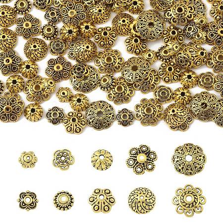 100Pcs 10 Styles Tibetan Style Alloy Flower Bead Caps TIBE-YW0001-84-1