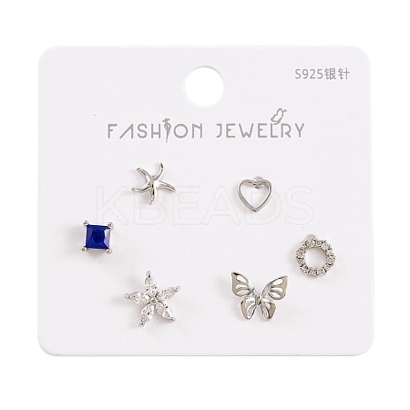6 Pcs Brass Micro Pave Clear Cubic Zirconia Ear Studs EJEW-S218-01P-03-1