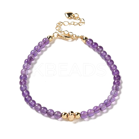4mm Round Natural Amethyst Beaded Bracelets BJEW-P318-03G-01-1