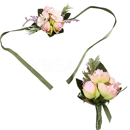 2Pcs 2 Style Silk Imitation Rose Corsage Boutonniere AJEW-CP0001-60-1