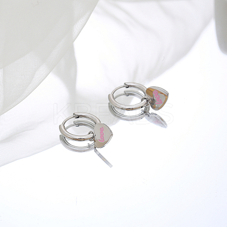 Non-Tarnish 304 Stainless Steel Heart Dangle Earrings for Women JK4182-2-1