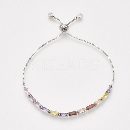 Adjustable Brass Cubic Zirconia Slider Bracelets BJEW-S142-01B-P-1