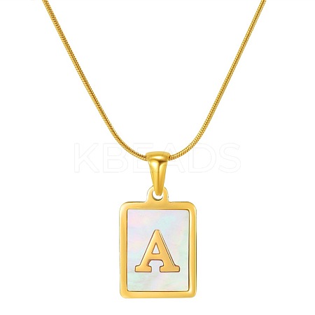 Stainless Steel Snake Bone Chain Alphabet Necklace with Shell Pendant WD3660-1-1