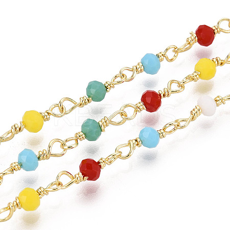 Handmade Brass Round Glass Beaded Chains KK-N281-02D-G-1