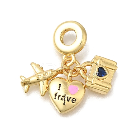 Brass Cubic Zirconia Travel European Dangle Charms KK-R002-20G-02-1