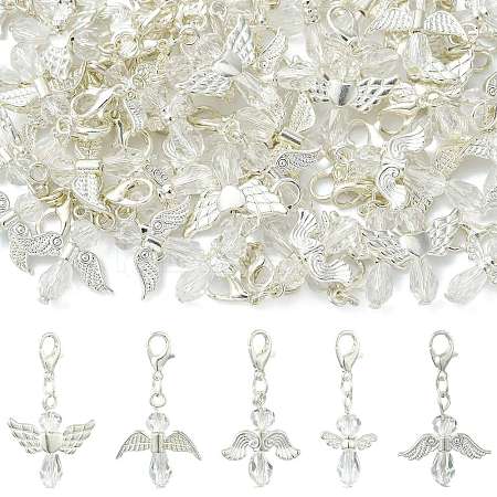 50Pcs 5 Style Glass & Alloy Pendant Decorations HJEW-FS00076-1
