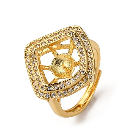 Rhombus Brass Micro Pave Clear Cubic Zirconia Adjustable Ring Settings KK-D378-34G-1