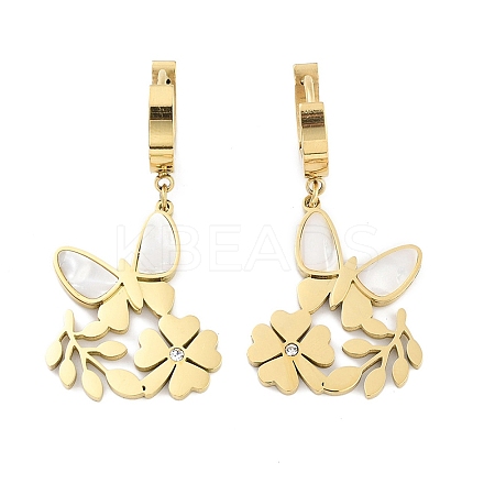 Left and Right Butterfly 304 Stainless Steel Shell Dangle Earrings EJEW-L283-067G-1