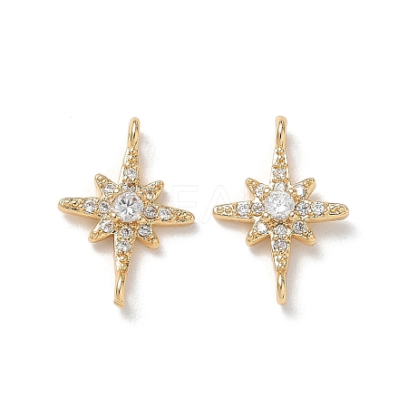 Brass Micro Pave Clear Cubic Zirconia Connector Charms KK-P355-28G-1