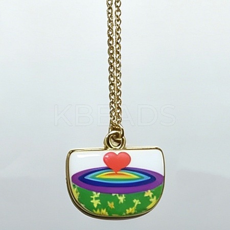 Ocean Brass Enamel Fan Pendant Necklaces for Women WGBD0BA-04-1