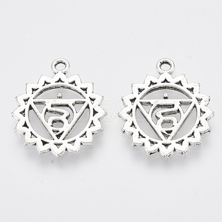 Tibetan Style Alloy Chakra Pendants TIBEP-Q060-22AS-RS-1