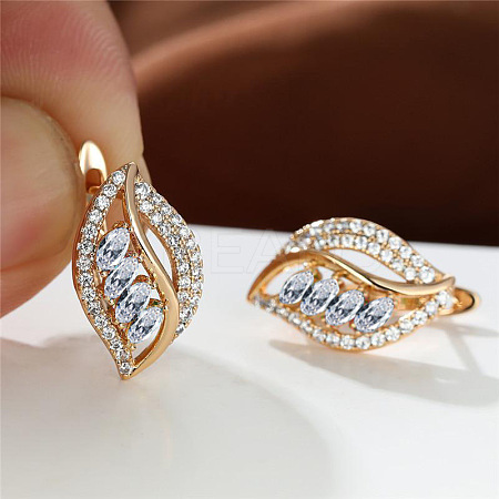 Leaf Brass Micro Pave Cubic Zirconia Hoop Earrings WG08CC9-09-1