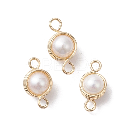 Natural Cultured Freshwater Pearl Copper Wire Wrapped Connector Charms PALLOY-JF02605-1