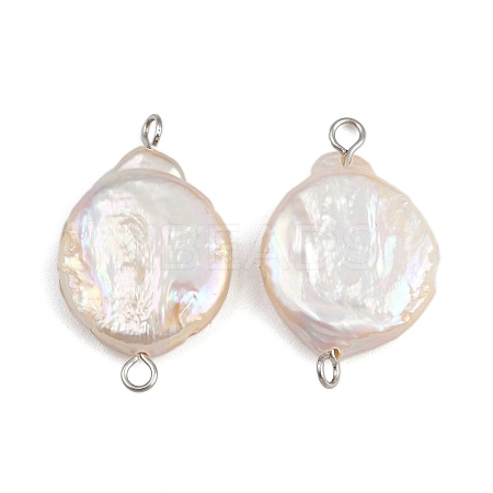 Natural Freshwater Pearl Keshi Pearl Flat Round Connector Charms STAS-D378-12P-1