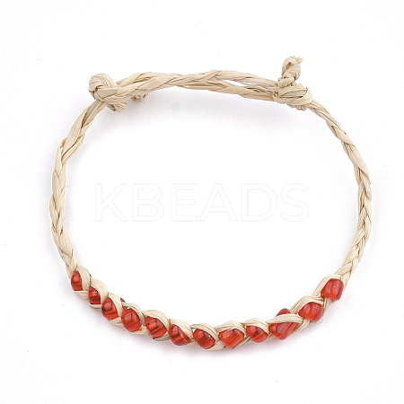 Handmade Braided Raffia Bracelets X-AJEW-S072-39G-1