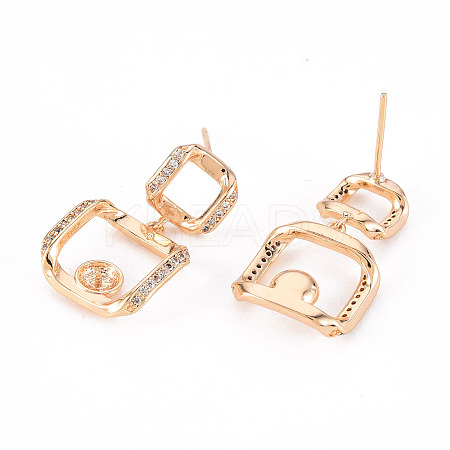 Brass Micro Pave Clear Cubic Zirconia Stud Earrings Findings KK-T062-131G-NF-1
