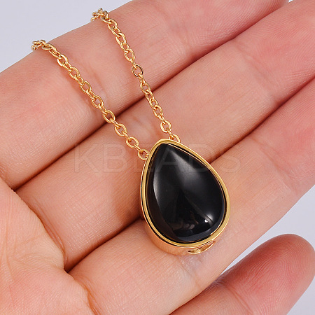 Natural Dyed & Heated Black Agate Teardrop Urn Ashes Pendant Necklace BOTT-PW0005-23B-1