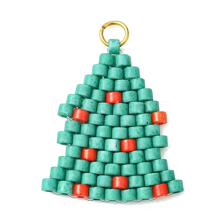 Christmas 304 Stainless Steel & Glass Cylinder Seed Beads Pendants PALLOY-MZ01444-1